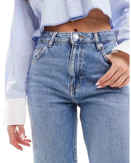 Mango Blue Danila Raw Hem Straight Leg Jeans
