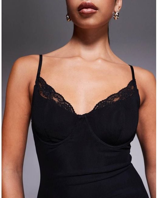 Wanderdoll Blue Leah Triple Layered Sculpting Mesh Lace Cup Detail Cami Fishtail Maxi Dress