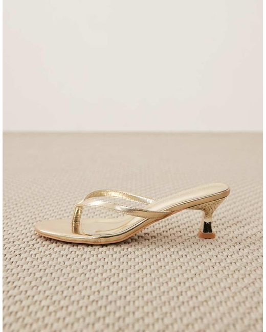 Public Desire Natural Evermore Kitten Heel Toe Thong Sandals