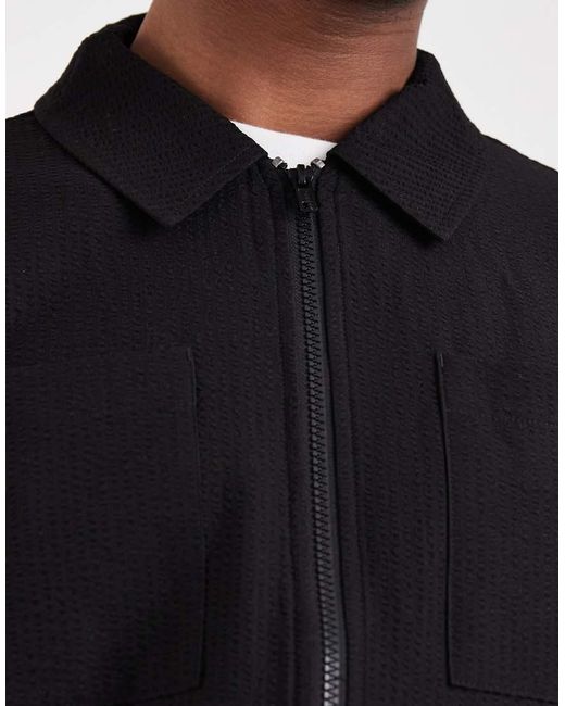 ASOS Blue Textured Harrington Jacket for men