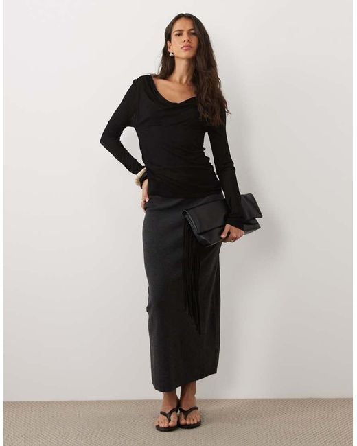 ASOS Black Fine Knit Cowl Neck Drape Top