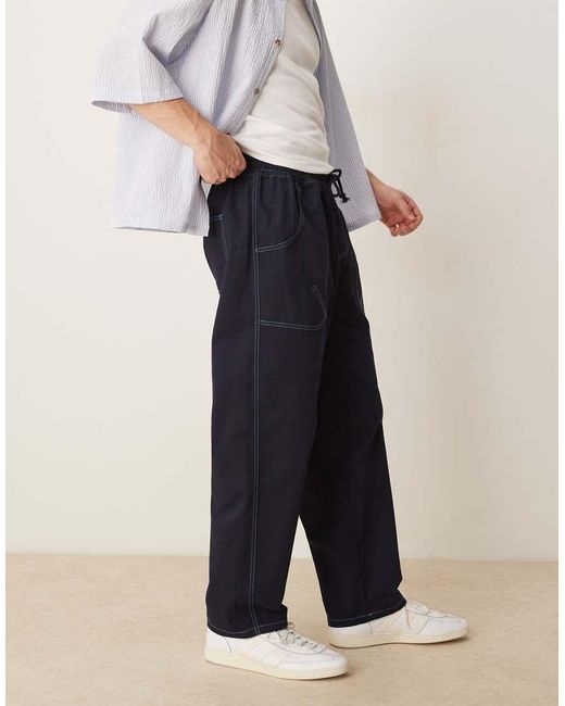 ASOS Blue baggy Nylon Trouser With Contrast Stitch for men