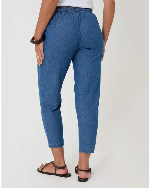 Threadbare Blue Drawstring Waist Barrel Leg Jeans