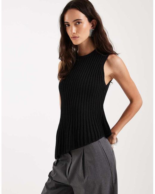 ASOS Black Knitted Cinched Pleated Asymmetric Top