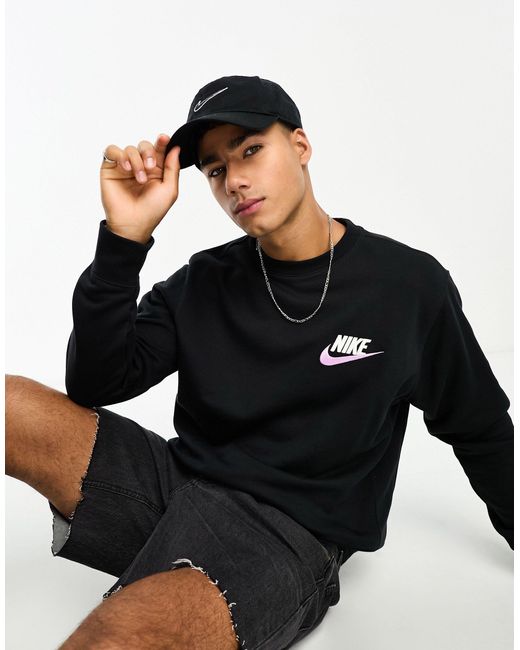 Sudadera negra con cuello redondo club fleece Nike de hombre de color Black
