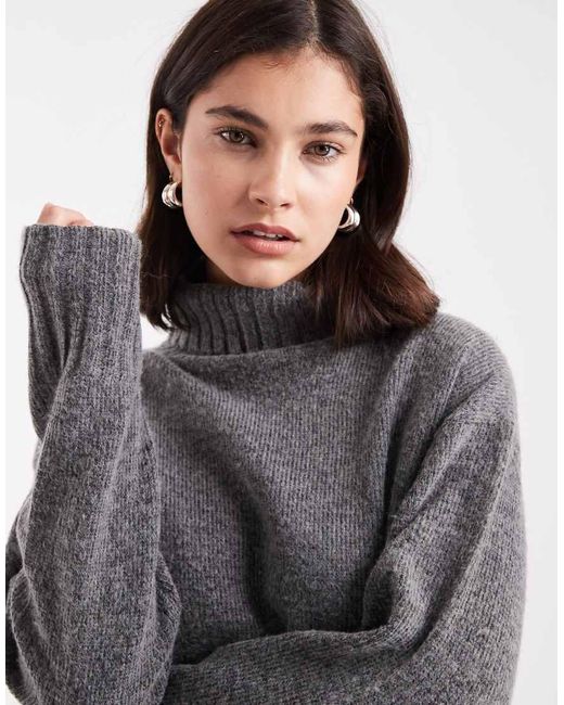 Threadbare Gray Chunky Knit Roll Neck Jumper
