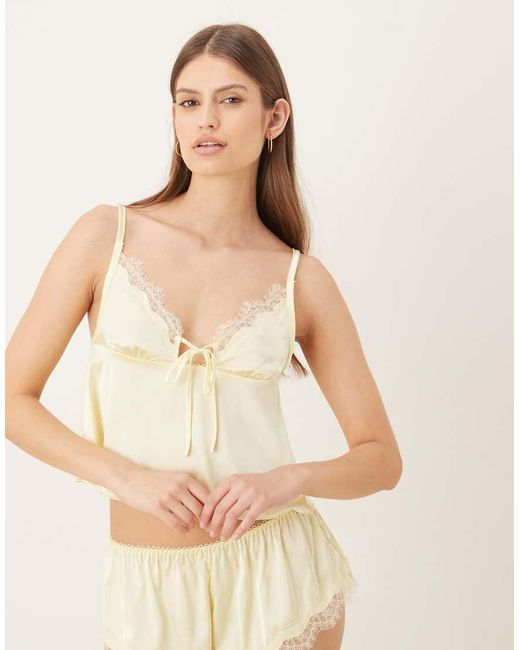 KAT THE LABEL Natural Sorrento Satin Lace Trim Camisole
