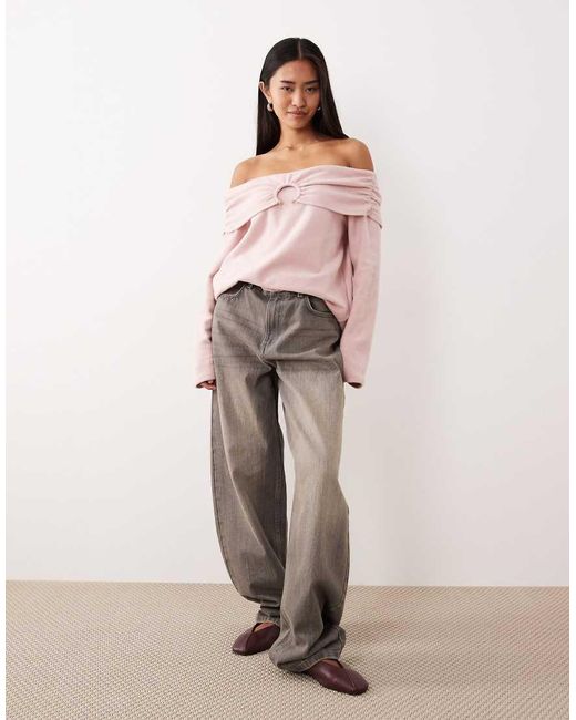ASOS Pink Supersoft Off Shoulder Hardware Detail Jumper