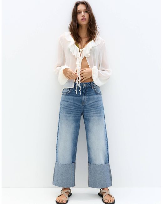 Pull&Bear Blue Turn Up Hem Straight Leg Jean
