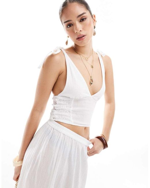esmé studios White Esmee Exclusive Tie Strap With Frill Hem Detail Crop Beach Top