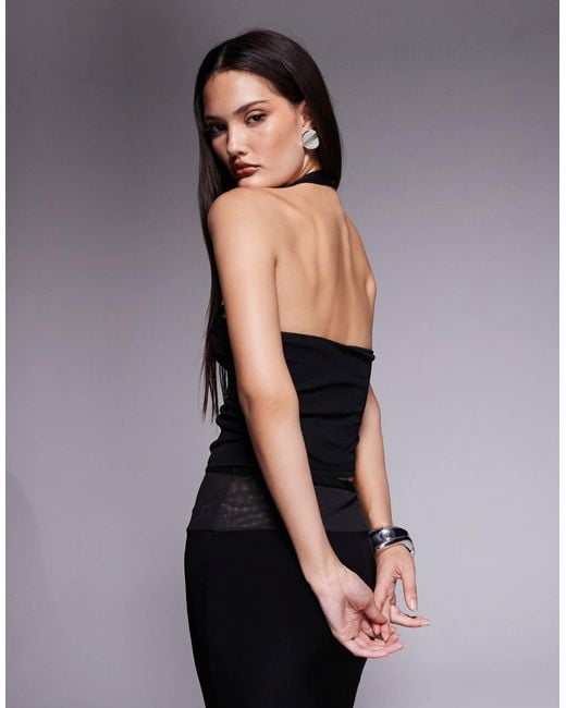 ASOS Black Slinky Halter Neck Ruched Crop Top