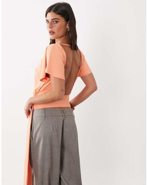 ASOS Orange Polyamide Flutter Sleeve Slash Neck With Drape