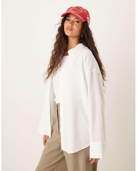 Abercrombie & Fitch Blue Long Sleeve Oversized Linen Shirt