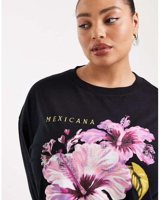 ASOS Black Asos Design Curve Long Sleeve T-shirt With Botanica Graphic