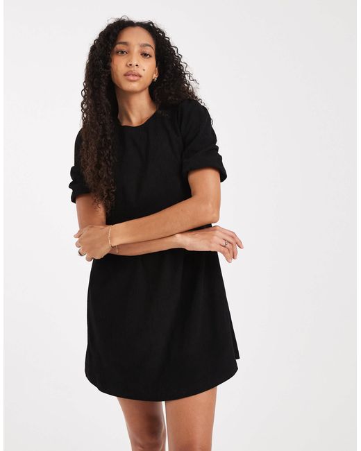 Threadbare Black Cord Short Sleeve Mini Dress