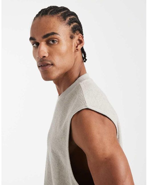 ASOS Natural Super Heavyweight Oversized Tank Top With Back Puff Print for men