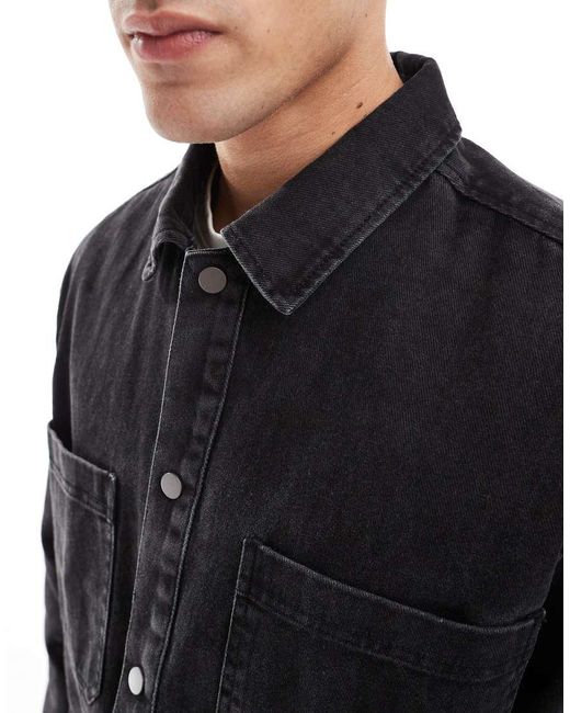 Pull&Bear Blue Denim Acid Washed Overshirt for men