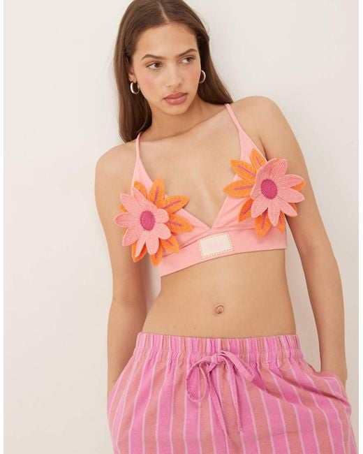 Adidas Originals Pink Crochet Flower Bralet