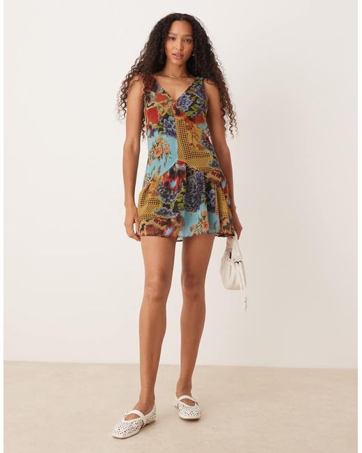 ASOS Multicolor V Neck Mini Dress With Drop Waist