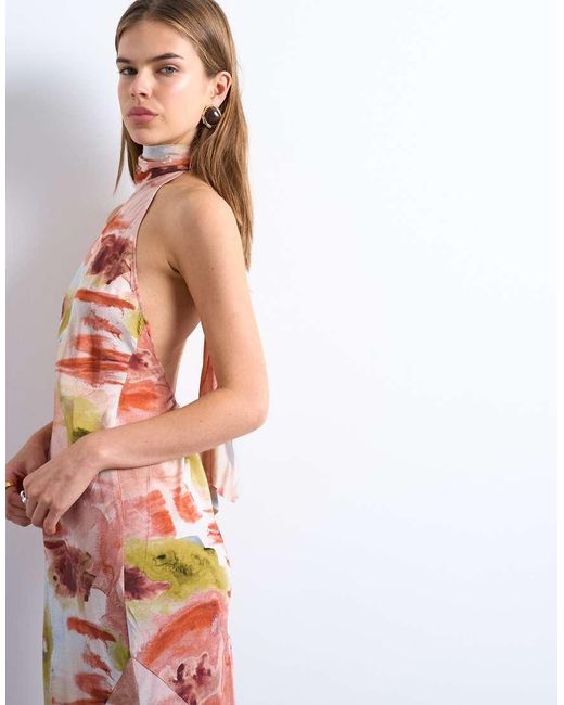 TOPSHOP White Full Neck Halter Midi Dress