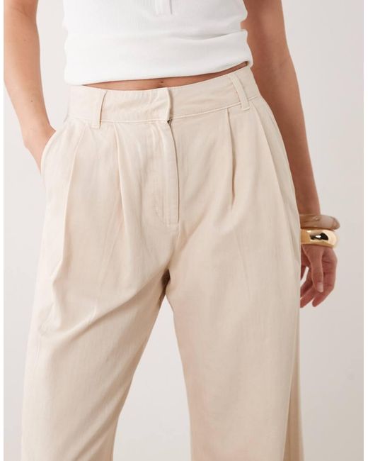 New Look Natural Twill Pleated Wide Leg Pants