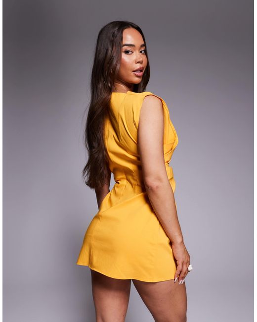 ASOS Orange High Neck Pleated Bengaline Mini Dress
