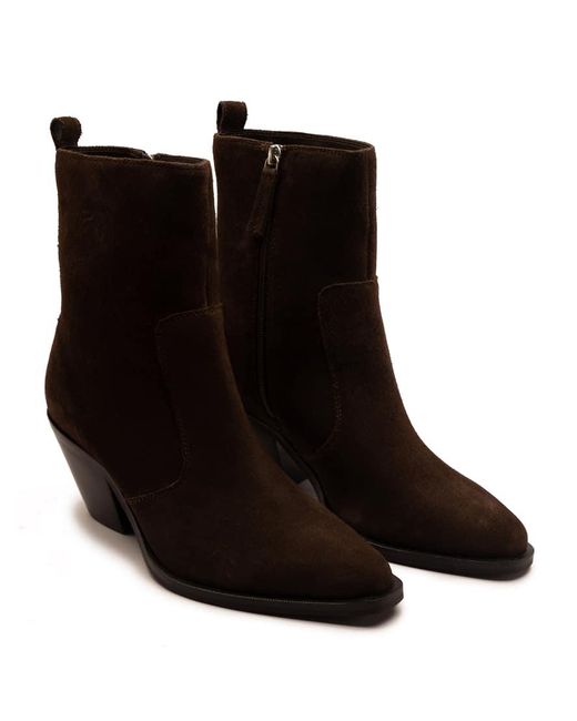 OFF THE HOOK Black Bridge Suede Leather Block Heel Ankle Boots