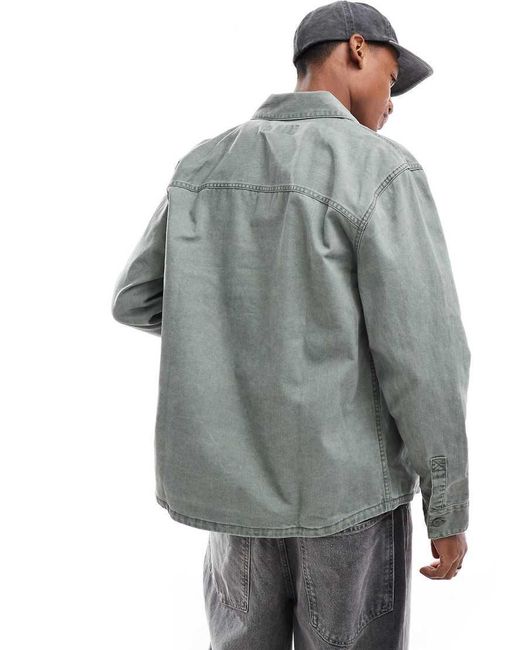 Sobrecamisa Vaquera Azul Medio Lavado Con Acabado Sobretintado De -Verde Hollister de hombre de color Gray