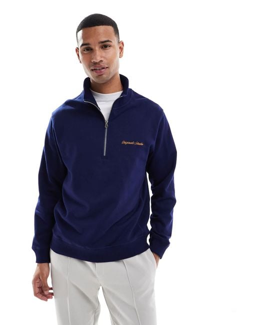 Jack & Jones Blue Relaxed Quarter Zip Sweatshirt for men