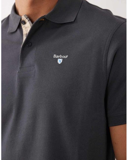 Barbour Blue Short Sleeve Tartan Pique Logo Polo Shirt for men