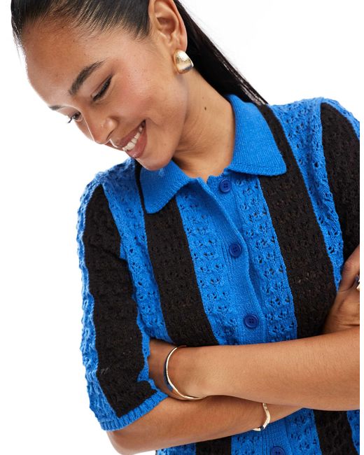 Chemise en maille au crochet à rayures d'ensemble ASOS en coloris Blue