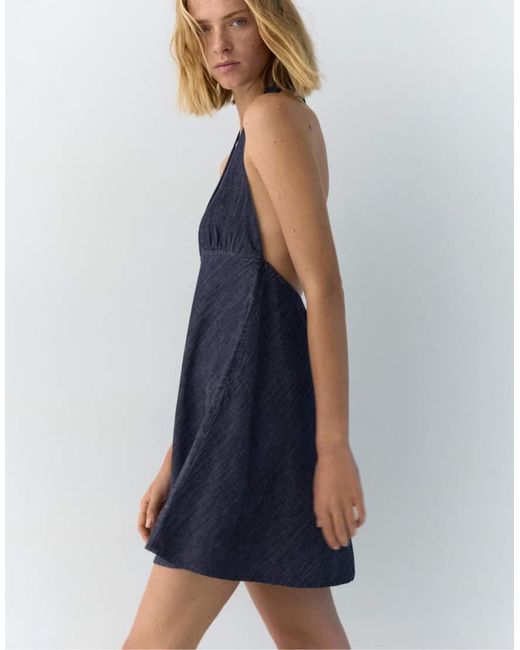 Pull&Bear Blue Short Denim Halter Dress