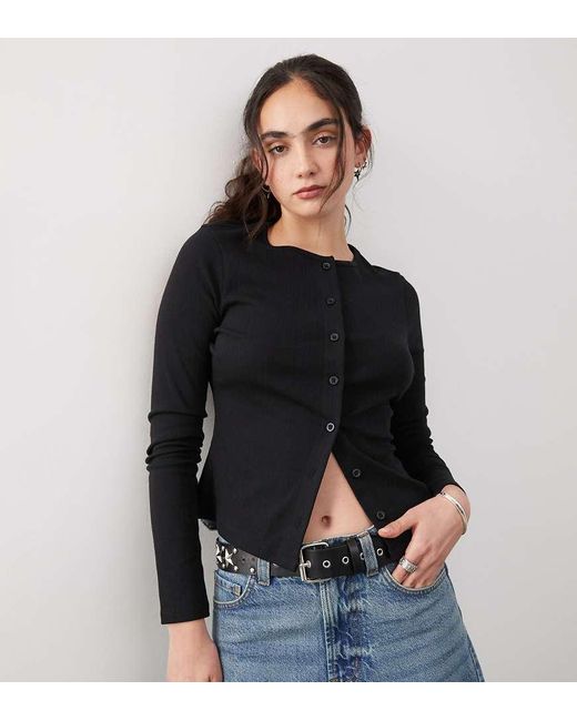 Collusion Black Long Sleeve Pointelle Cardigan
