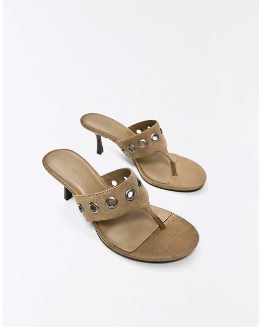 Bershka White Studded Kitten Heel Sandals