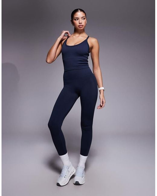 4505 Blue Sculpting Seamless Tank Top With Inner Bra And Adjustable Straps