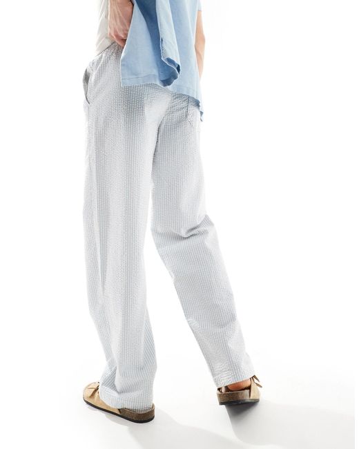 Pantalon ample à rayures en crépon avec taille élastique - bleu et blanc ASOS pour homme en coloris Blue