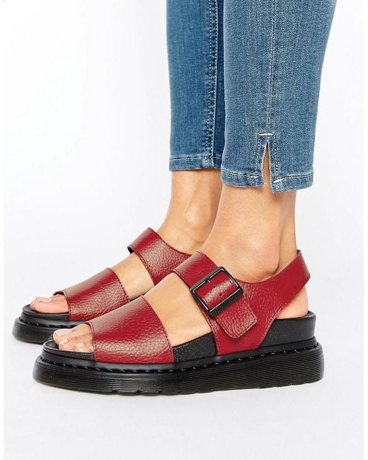 Dr. Martens Romi Red Leather Strap Flat Sandals
