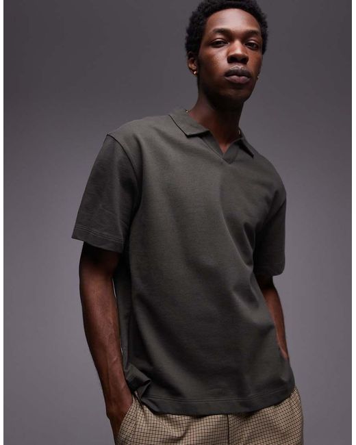 Topman Rechte Polo Van Zware Stof Met Reverskraag in het Gray voor heren