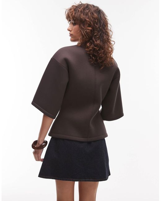 TOPSHOP Brown Structured Short Sleeve Top