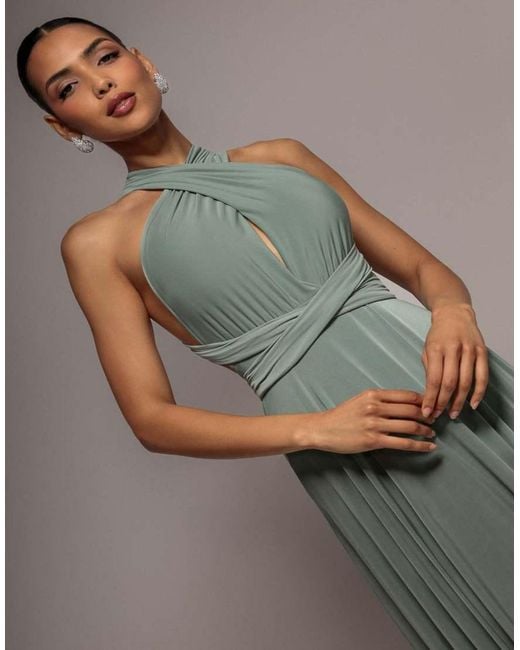 Goddiva Green Multiway Tie-Up Maxi Dress