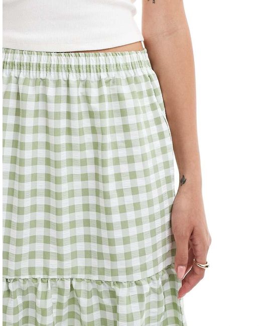 Miss Selfridge Green Tiered Maxi Gingham Skirt