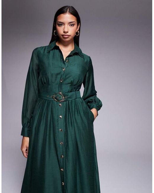 Forever New Green Seam Detail Belted Shirt Midi Dress