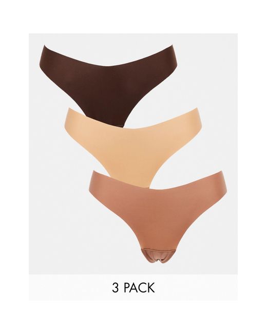 Lindex Brown 3 Pack High Leg Invisible Thong