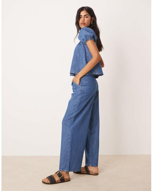 ASOS Blue Wide Leg Jean Co-ord With Pleated Waist
