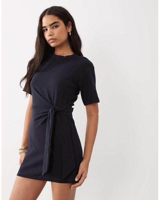 Mango Black Tie Front Mini T-Shirt Dress