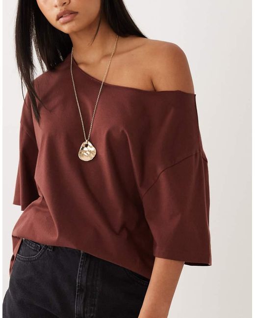 ASOS Red Slouchy Off-shoulder Oversized Tee