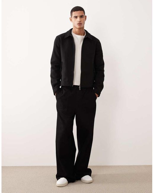 Chaqueta Harrington Negra De Tejido Efecto Lana De ASOS de hombre de color Blue