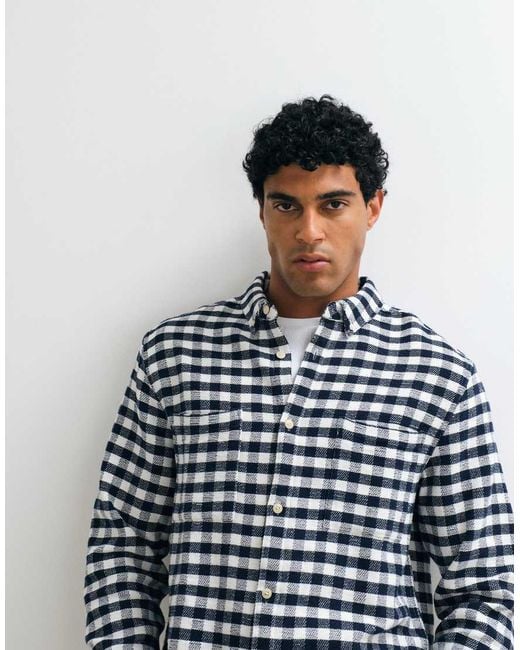ASOS Blue Check Overshirt With Patch Pockets for men