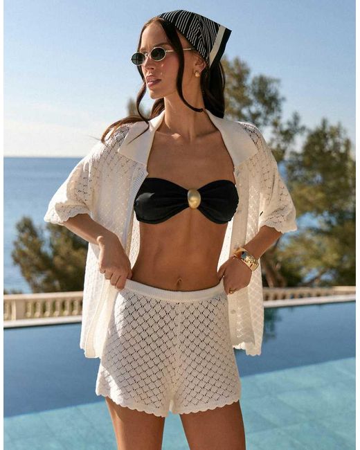 4th & Reckless White Crochet Scallop Edge High Waisted Shorts Co-ord