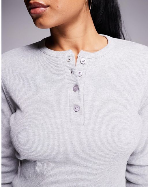 Exclusivité - - top d'ensemble côtelé riche en coton manches longues boutonné devant - gris foncé chiné Kaiia en coloris Gray